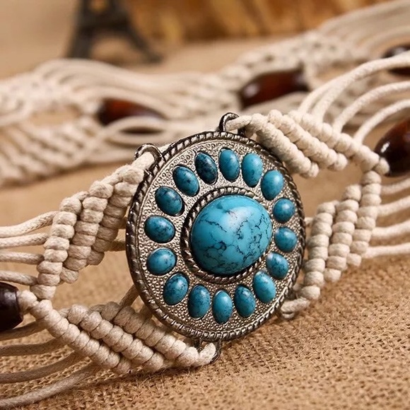 Western concho macrame wood bead belt - Picture 4 of 7